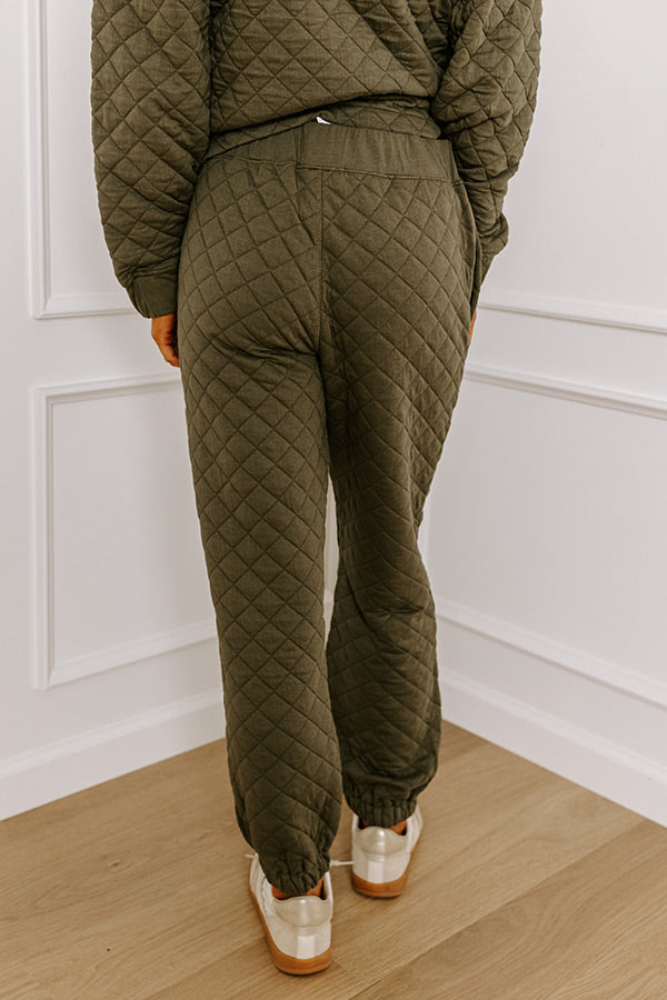 Paris Mornings Quilted Joggers In Dark Sage Image - 2