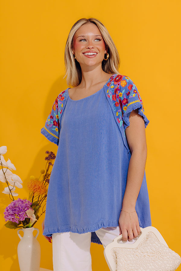 Loving The Sun Embroidered Top In Airy Blue Image - 1