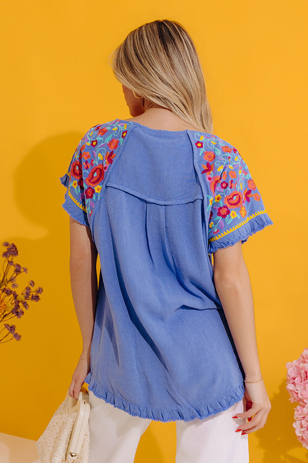 Loving The Sun Embroidered Top In Airy Blue Image - 3