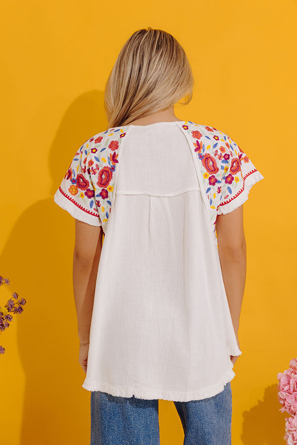Loving The Sun Embroidered Top In White Image - 3