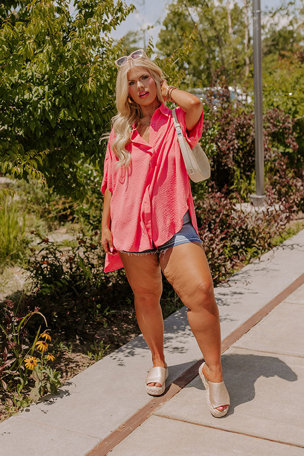 Destined For Decadence Button Up In Coral Curves Image - 1