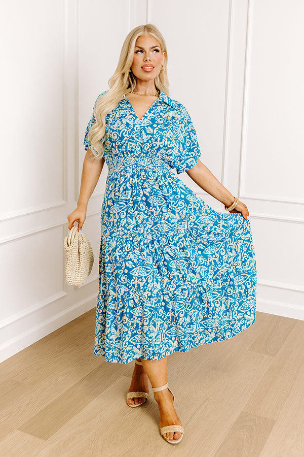 Resort Getaway Floral Midi in Ocean Blue Curves Image - 1