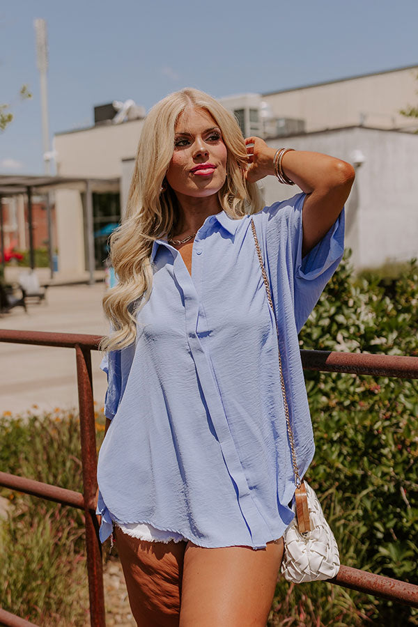 Destined For Decadence Button Up In Sky Blue Curves Image - 2