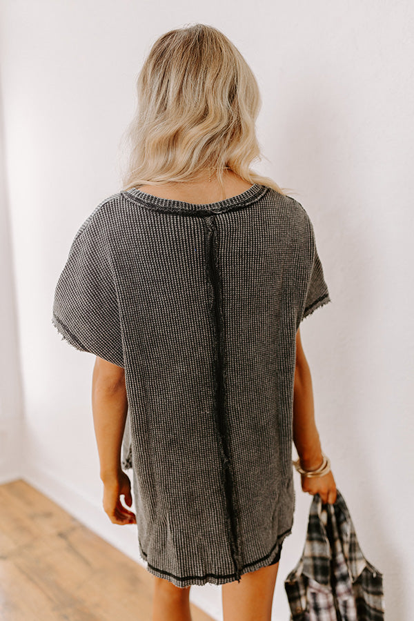 Visions Of You Waffle Knit Top In Vintage Black Image - 3