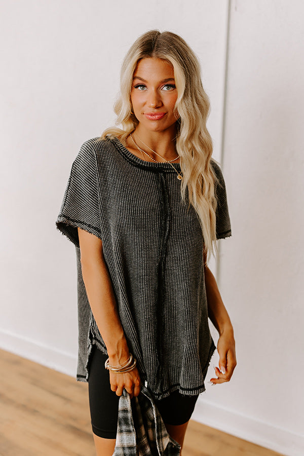 Visions Of You Waffle Knit Top In Vintage Black Image - 5