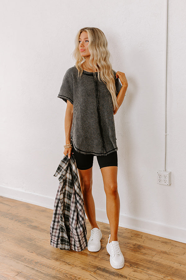 Visions Of You Waffle Knit Top In Vintage Black Image - 1