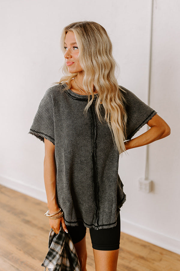 Visions Of You Waffle Knit Top In Vintage Black Image - 2
