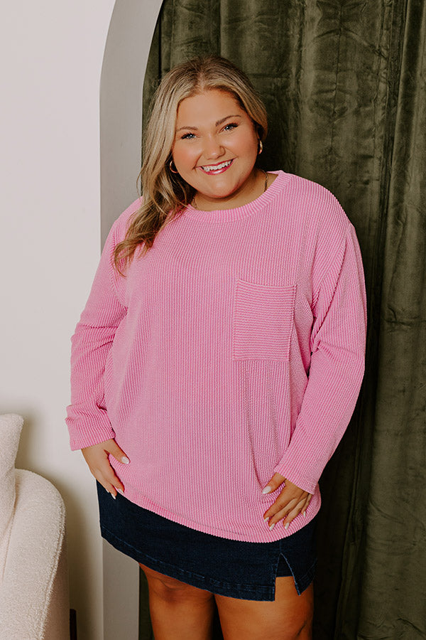 Casual Outing Ribbed Top in Pink Curves Image - 2