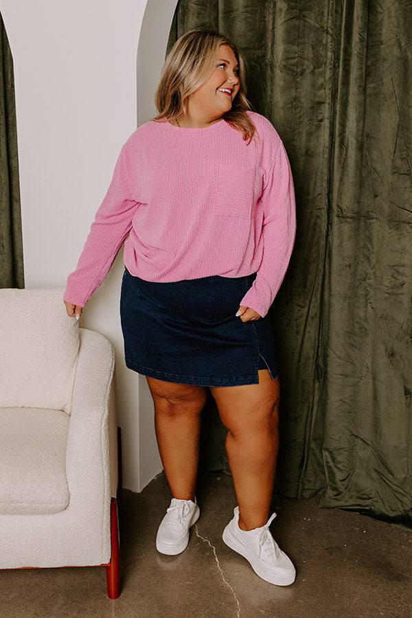 Casual Outing Ribbed Top in Pink Curves Image - 1