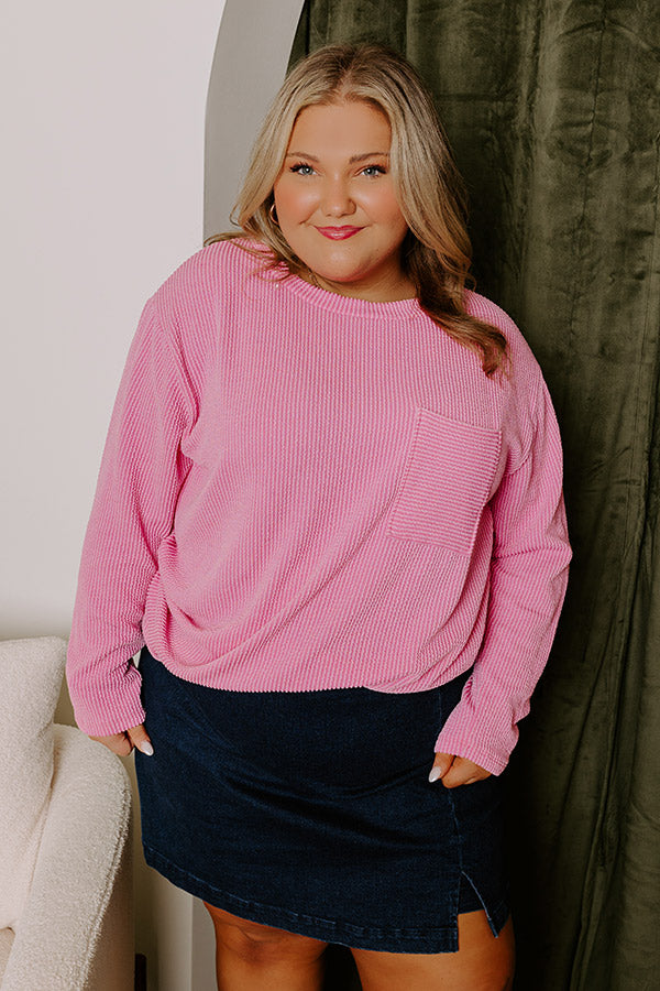 Casual Outing Ribbed Top in Pink Curves Image - 3