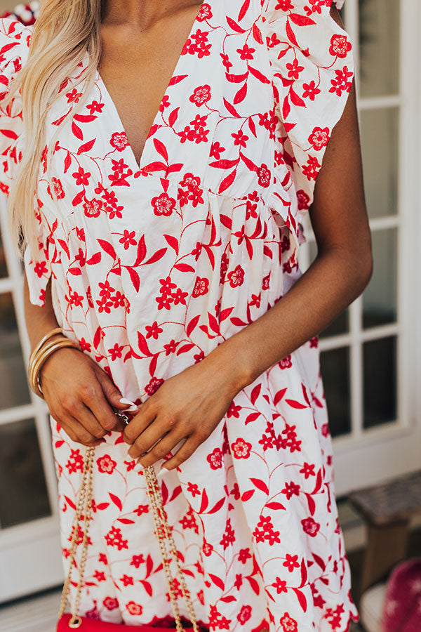 Ready For Vacay Embroidered Babydoll Dress in Red Image - 5