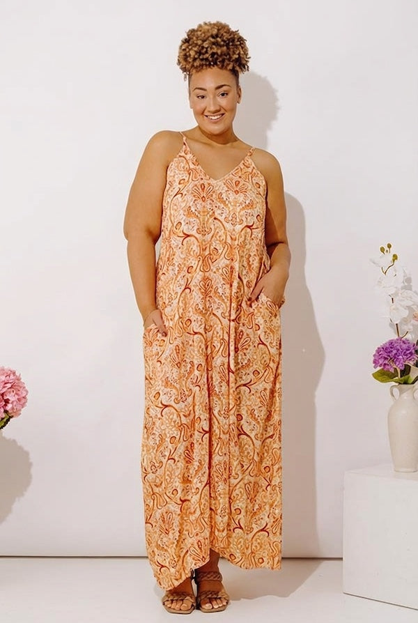 Sandy Shore Paisley Maxi Dress In Orange Curves Image - 2