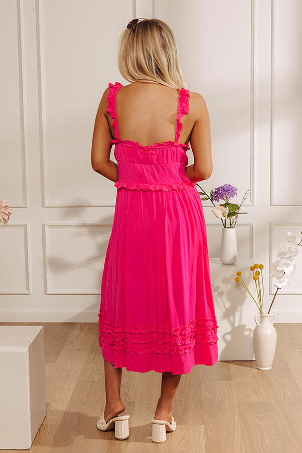 Summer Mirage Ruffle Midi Dress in Hot Pink Image - 4