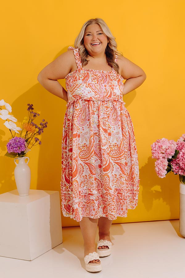 Sunset Splendor Paisley Tiered Satin Midi Dress Curves Image - 4