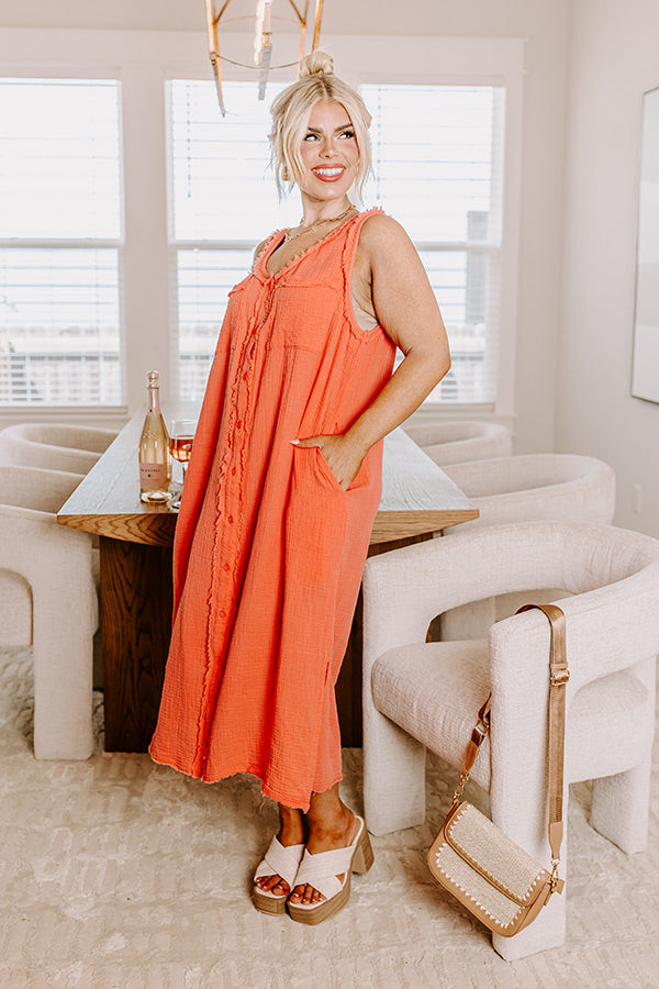 Free Spirited Frayed Midi in Coral Curves Image - 2