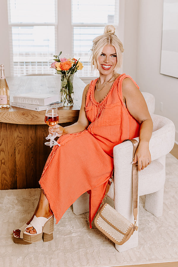 Free Spirited Frayed Midi in Coral Curves Image - 1