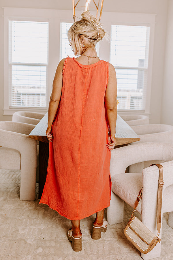 Free Spirited Frayed Midi in Coral Curves Image - 3