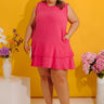 Coastal Sunshine Frayed Gauze Mini Dress in Hot Pink Curves Image - 1