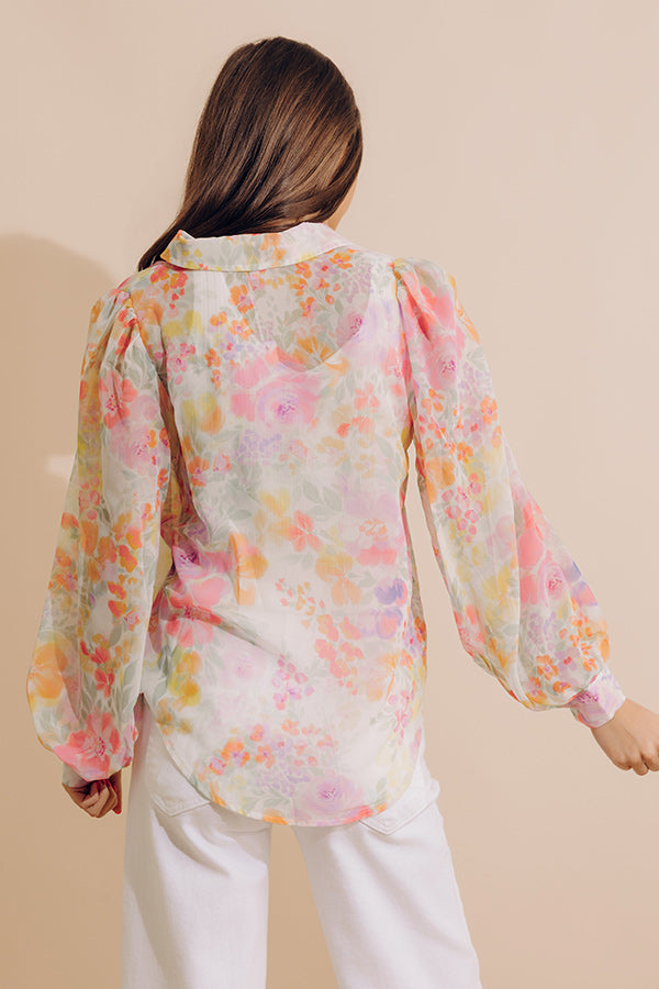 Lush Blooms Chiffon Button Up Image - 3