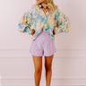 Private Jet Perfection Floral Button Up Top in Blue Image - 1