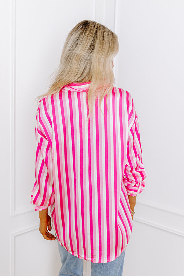 Stripe Along Satin Button Up Image - 4