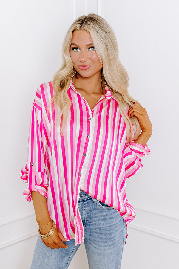 Stripe Along Satin Button Up Image - 1
