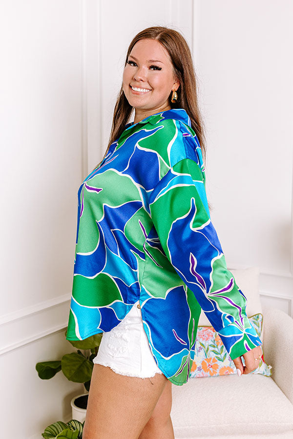 The Next Chapter Satin Button Up in Royal Blue Curves Image - 3