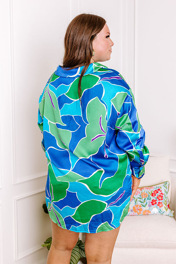 The Next Chapter Satin Button Up in Royal Blue Curves Image - 4