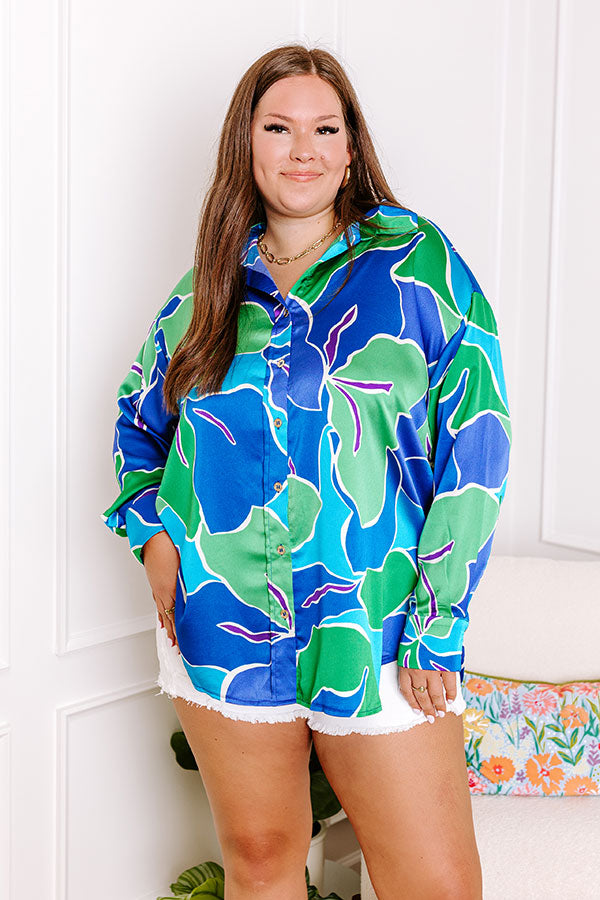 The Next Chapter Satin Button Up in Royal Blue Curves Image - 2