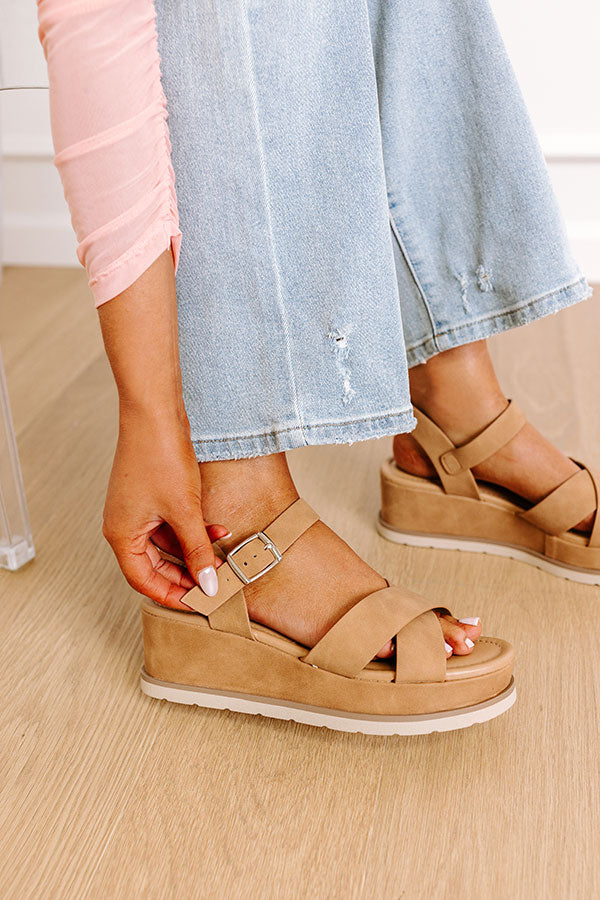 The Madison Faux Nubuck Wedge in Tan Image - 3