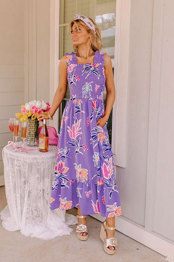 Happy Blooms Smocked Midi in Lavender Image - 1