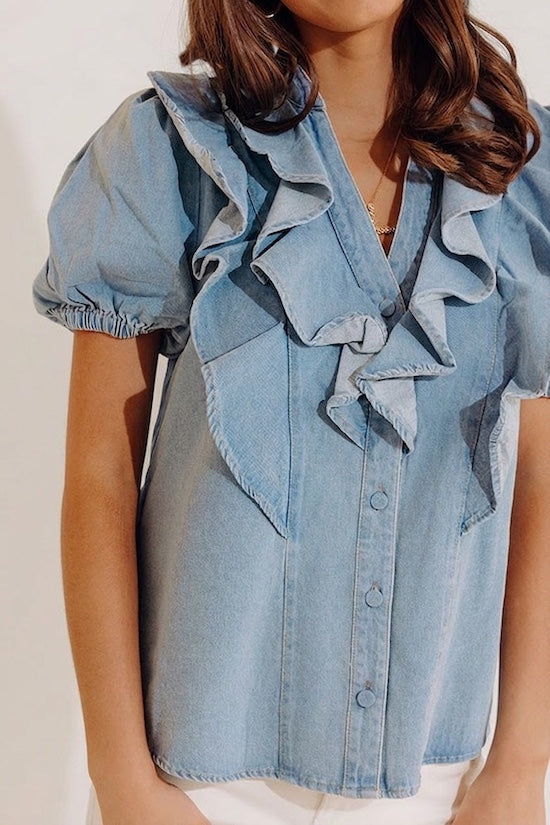 Sweetly Simple Denim Ruffle Top Image - 4