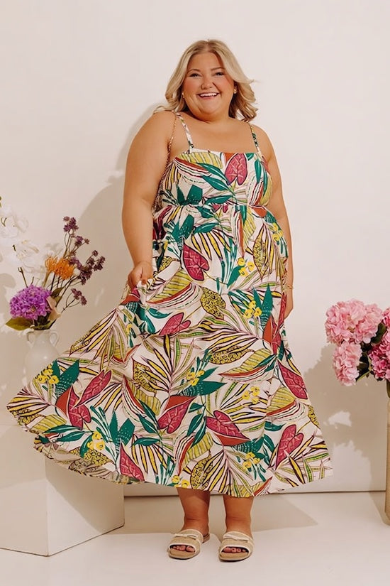 Tranquil Time Floral Midi Dress in Cream Curves Image - 1