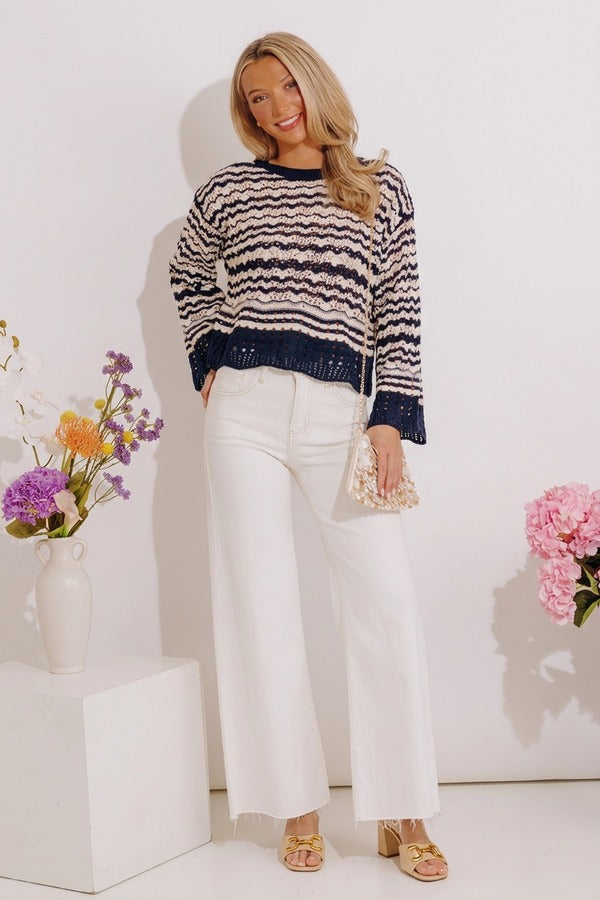 Drifting Tranquility Knit Top In Navy Image - 1
