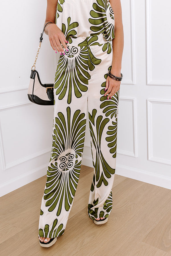 Hawaiian Paradise Satin High Waist Pants In Olive Image - 1