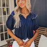 Charm and Charisma Scalloped Top in Navy Image - 1