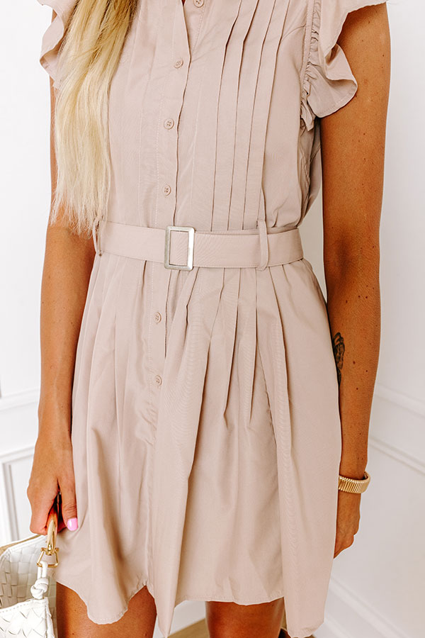 Take A Chance Ruffle Mini Dress in Warm Taupe Image - 3