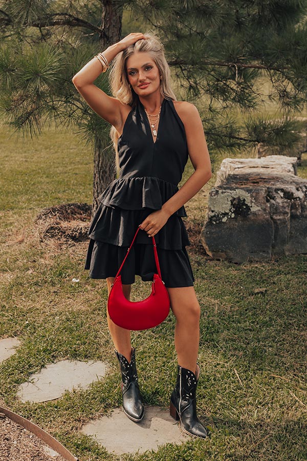 Writing Love Notes Ruffle Mini Dress in Black Image - 2