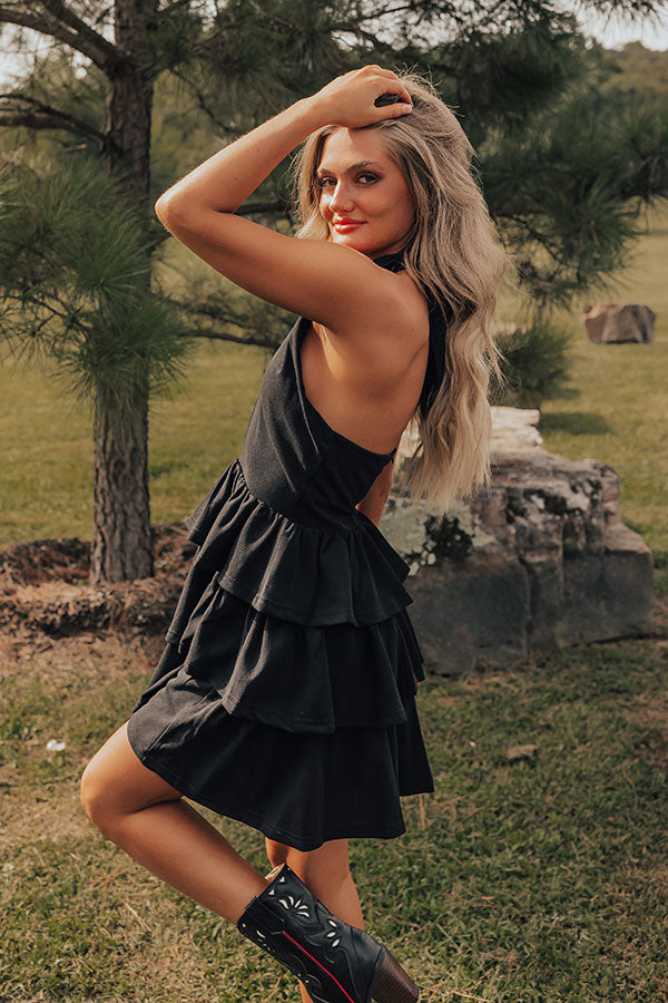 Writing Love Notes Ruffle Mini Dress in Black Image - 4