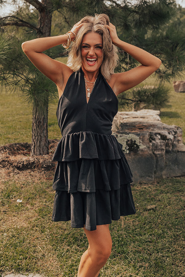 Writing Love Notes Ruffle Mini Dress in Black Image - 3