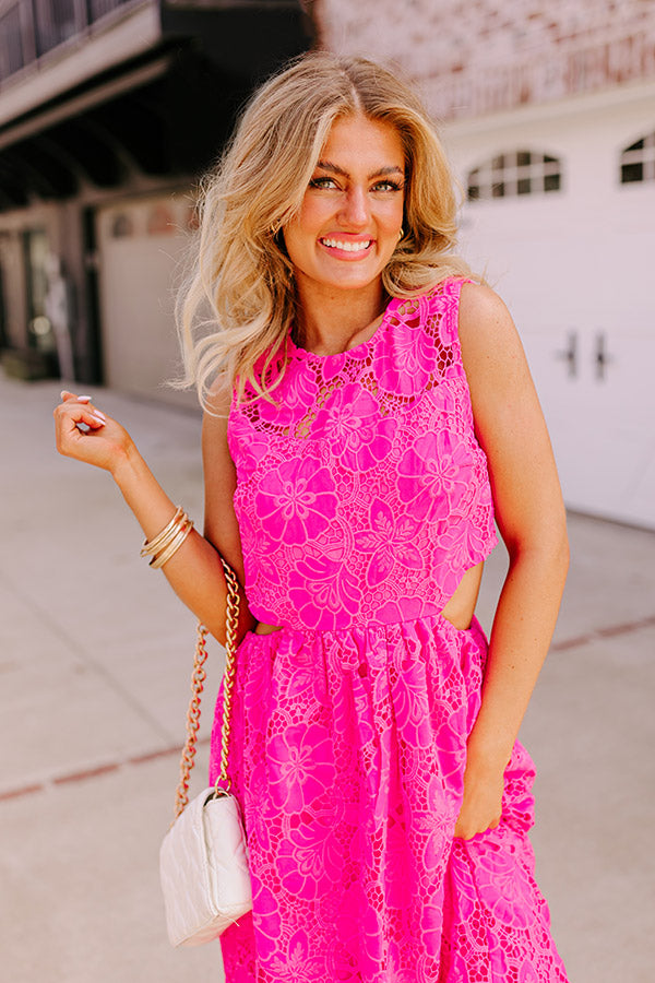 Enchanting Elegance Lace Cut Out Midi in Hot Pink Image - 5