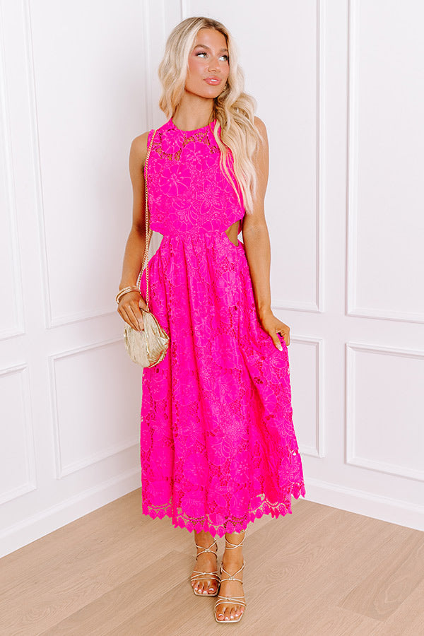 Enchanting Elegance Lace Cut Out Midi in Hot Pink Image - 1