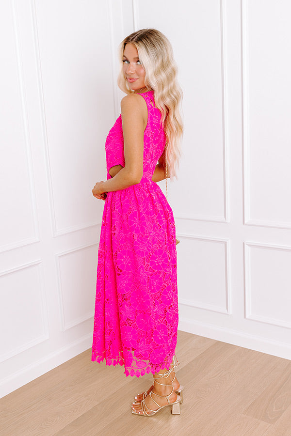 Enchanting Elegance Lace Cut Out Midi in Hot Pink Image - 2