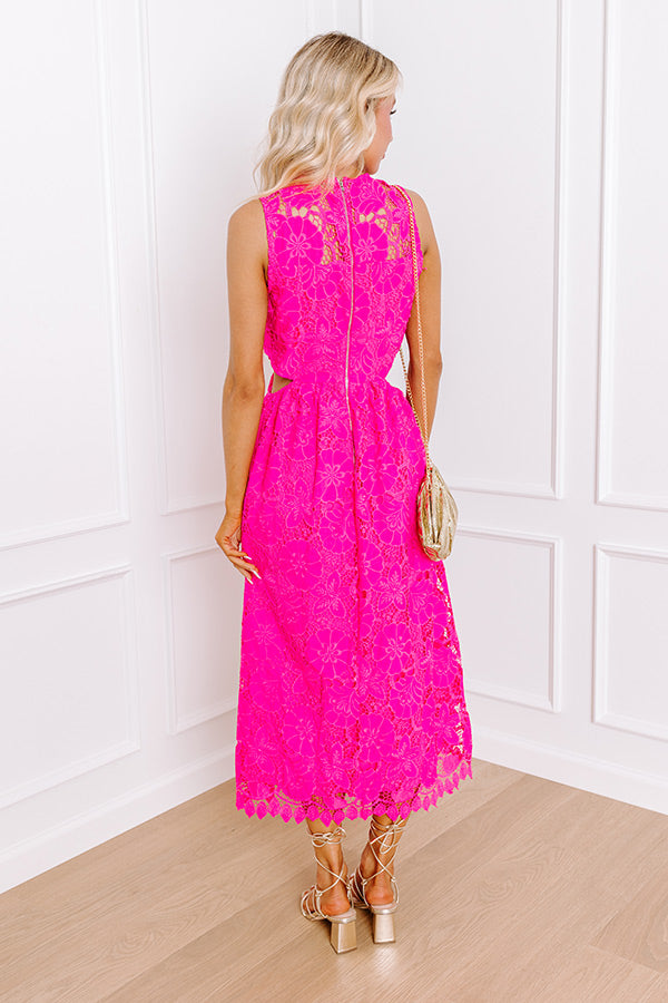 Enchanting Elegance Lace Cut Out Midi in Hot Pink Image - 3