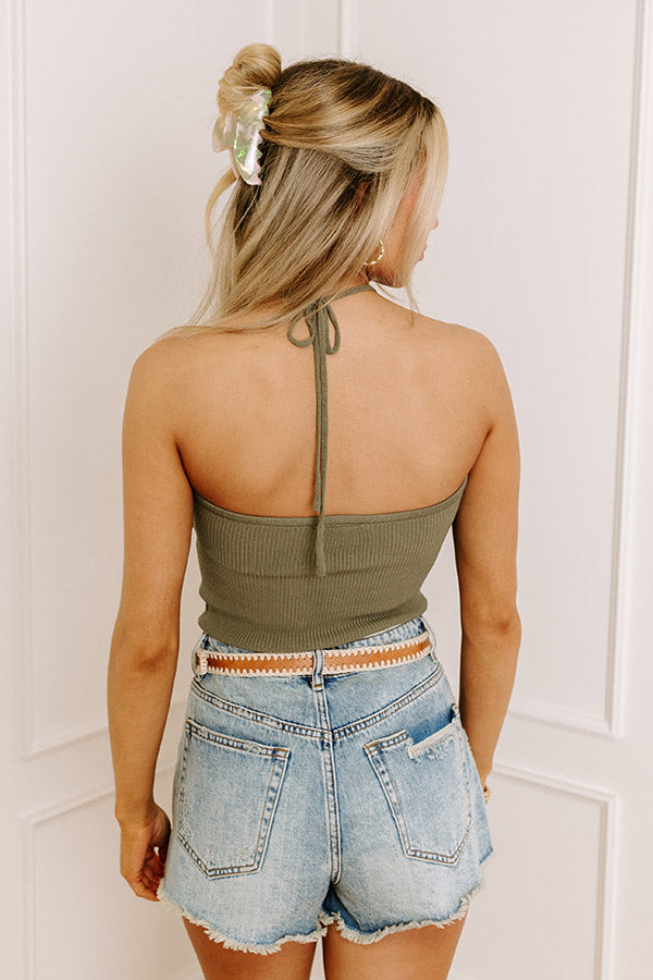 Santa Monica Outing Knit Halter Top in Sage Image - 3