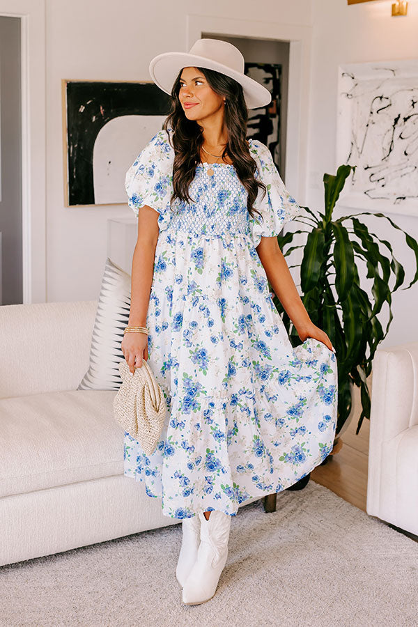 Charming Smile Floral Midi In Sky Blue Image - 1