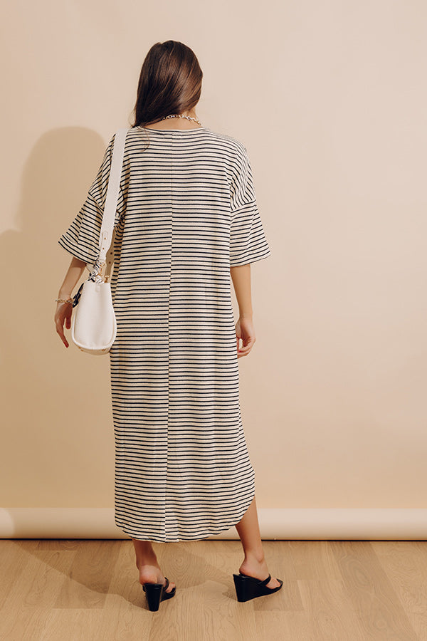 Beach Day Terry Stripe Maxi Dress in Cream Image - 3