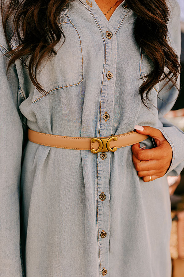 Salina Faux Leather Belt in Tan Image - 2