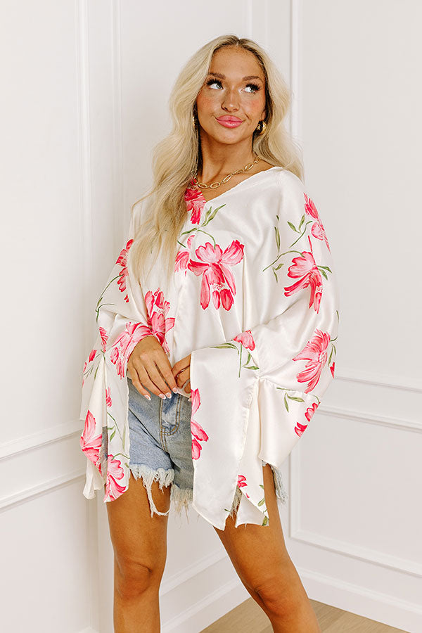 Botanical Bliss Satin Shift Top in Cream Image - 2