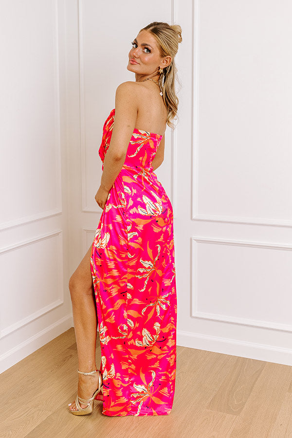 Gala Ready Satin Maxi Dress in Hot Pink Image - 3